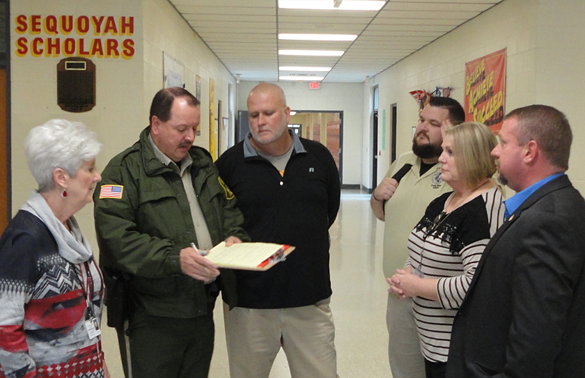 Sequoyah High School Officials and Deputies review results of their "Lock Down Drill"